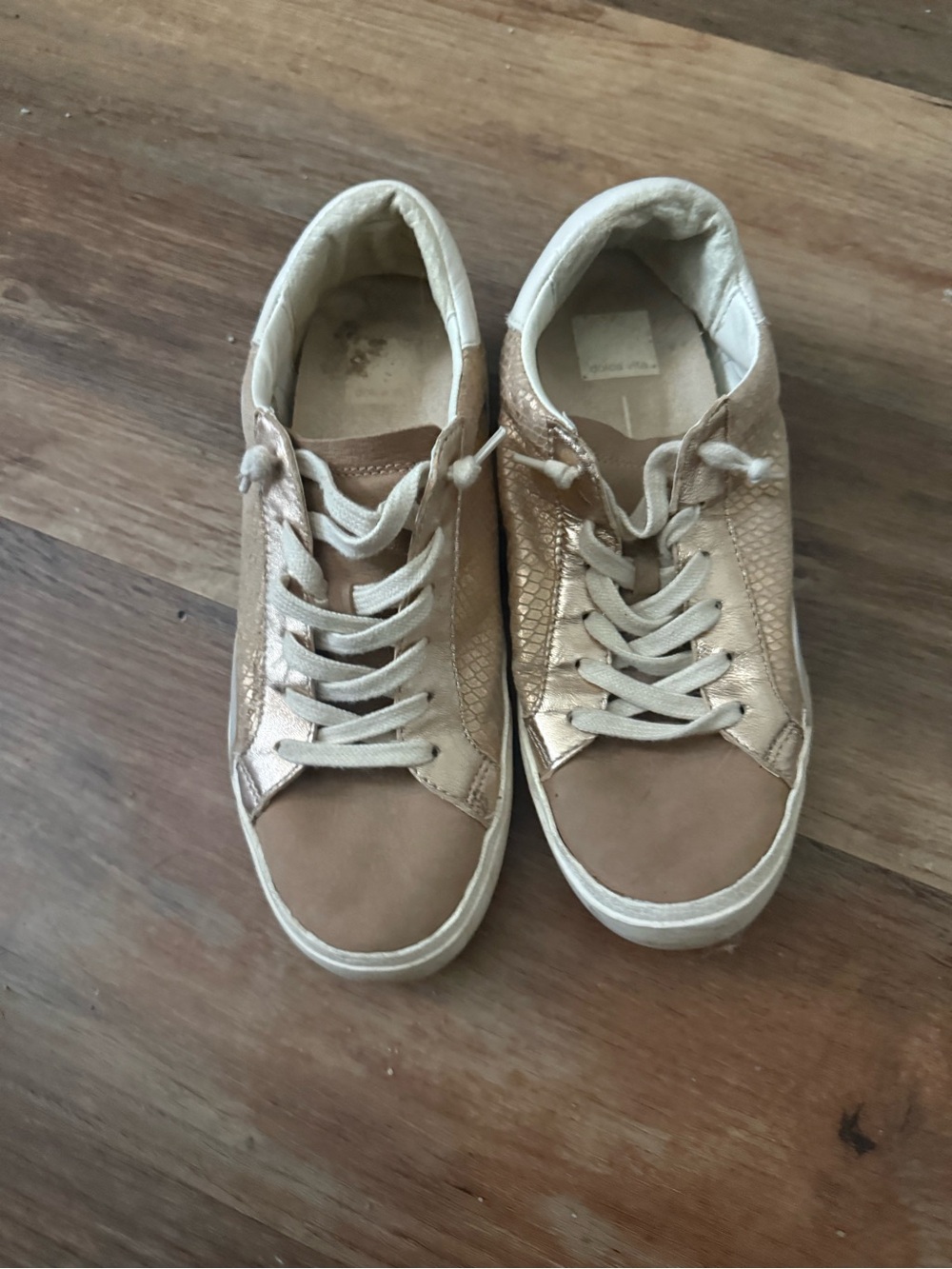 Dolce Vita Rose Gold and Beige Lace-Up Sneakers